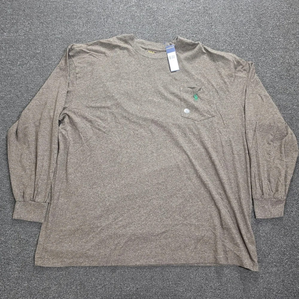 Polo Ralph Lauren Pocket T-Shirt Mens 2XB Brown Heather Long Sleeve Logo New